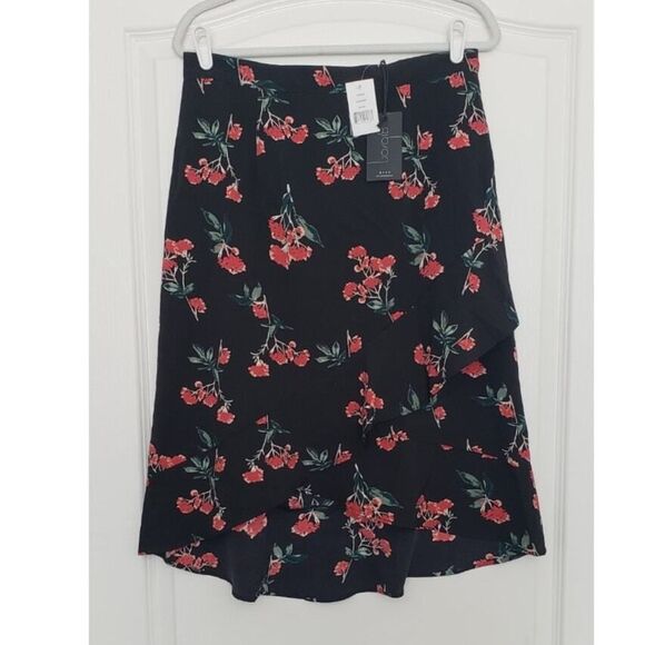 Gibson Glasserie‎ Hi-Low Floral Ruffle Flounce Skirt Sz L Darkromantic Cottage - Picture 1 of 4